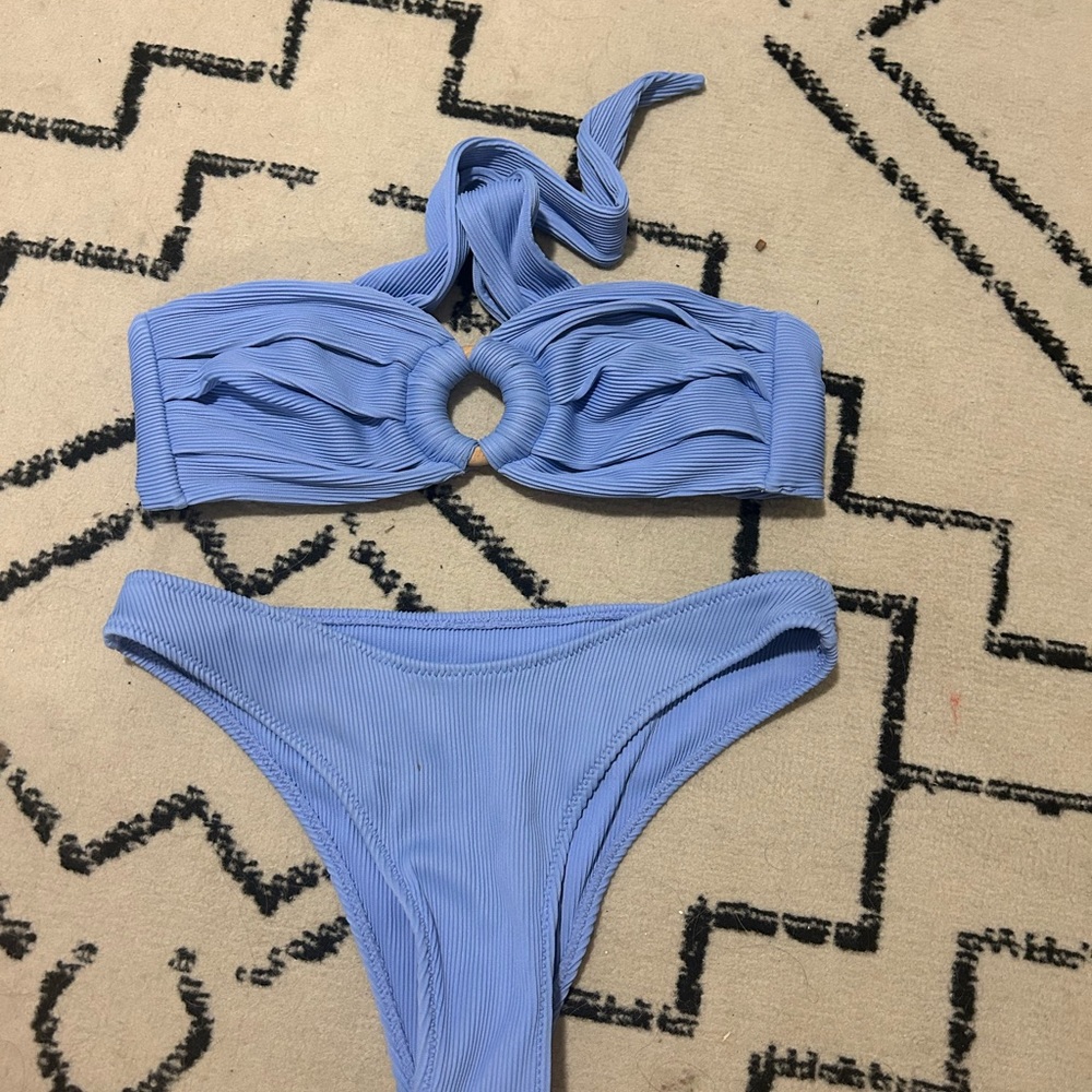 Honey swim blue ribbed bandeau bikini